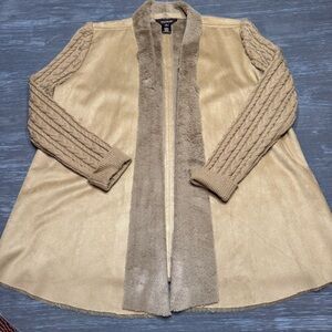Multiples Faux Suede Faux Fur Cable Knit Jacket/Cardigan Women Medium Indie Boho